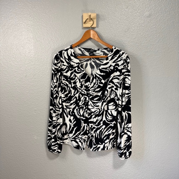 Alfani Black & White Abstract Print Long Sleeve Top Women’s PM Petite Medium - Picture 1 of 6